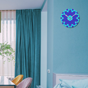 Relógio Redondo Calidoscópio azul mágico floresceu numerado