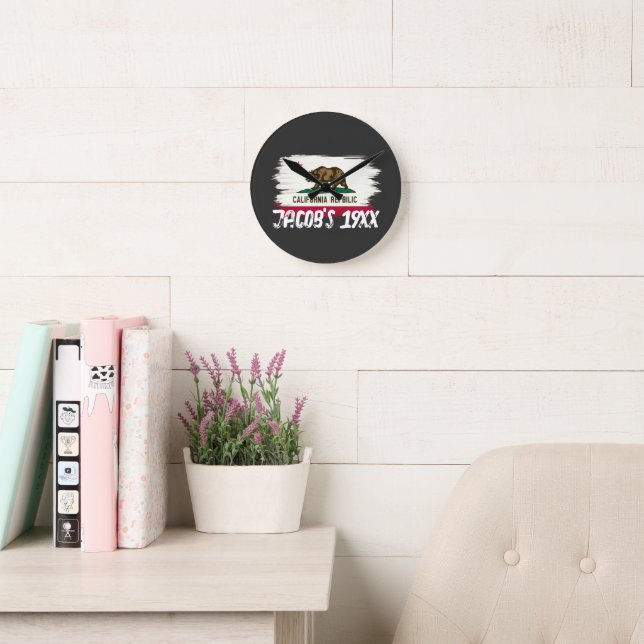 Relógio Redondo California State Map Flag Design | Golden State (Sala de leitura)