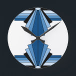 Relógio Redondo Camadas do art deco no azul<br><div class="desc">Padrões clássicos do art deco nos azuis,  nos marinhos e no preto</div>