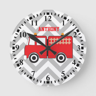 Relógio Redondo Caminhão de Fogo Vermelho Personalizado