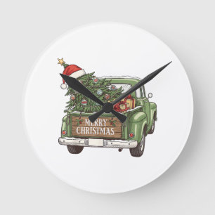 Relógio Redondo Caminhão de Natal Vintage Feliz Natal Homens Mulhe