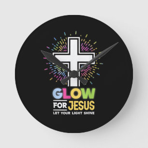 Relógio Redondo Camiseta Cruz Cristã Brilha para Jesus Cristo Bi