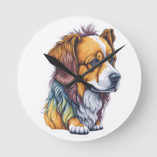 Relógio Redondo camiseta de cachorro giro