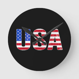 Relógio Redondo Camiseta EUA Bandeira Americana Patriótica Homens