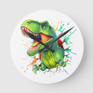 Relógio Redondo Camiseta Infantil Menino Smash Parede Dinossauro T