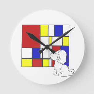 Relógio Redondo Camomila Inspirada em Mondrian