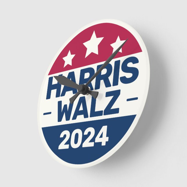 Relógio Redondo Campanha de Kamala Harris Tim Walz 2024 (Ângulo)