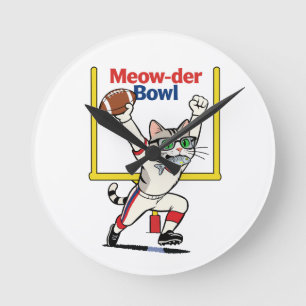 Relógio Redondo Campeão do Meow-der Bowl Futebol de Gato