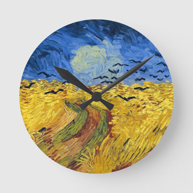 Relógio Redondo Campos de Trigo de Van Gogh pintura impressionista (Frente)