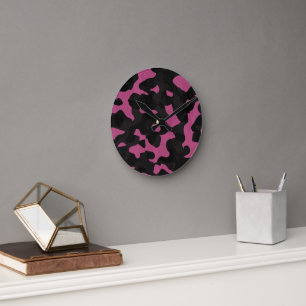 Relógio Redondo Camuflagem abstrata rosa e preta texturizada