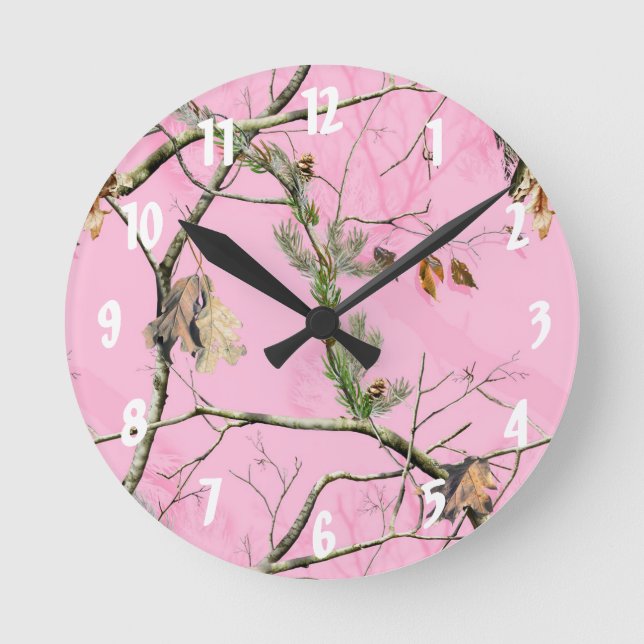 Relógio Redondo Camuflagem Rosa Caçando Rapariga Real Wall Clock (Frente)