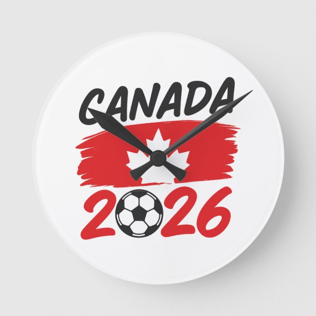 Relógio Redondo Canada 2026 Soccer Fan Design with Maple Leaf (Frente)