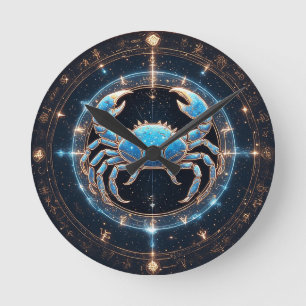 Relógio Redondo Câncer Zodiac Sign Elegante
