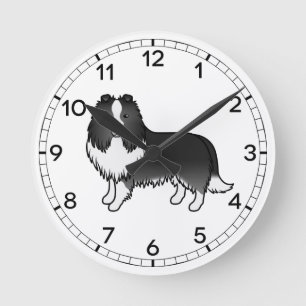 Relógio Redondo Cão-de-bi-Black Shetland Sheepdog Sheltie