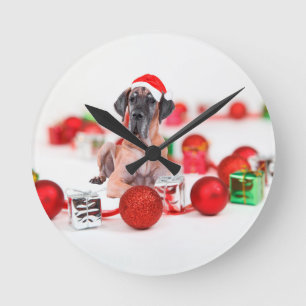 Relógio Redondo Cão Dogue Alemão com Enfeites de Natal Presentes