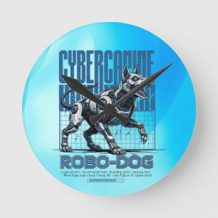 Relógio Redondo Cão Robo - Canino Cibernético Futurista