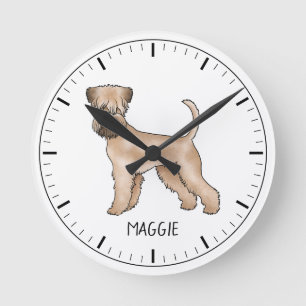 Relógio Redondo Cão Soft-Coated Wheaten Terrier Com Nome Personali