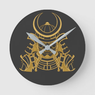 Relógio Redondo Capacete Kabuto e Máscara Mempo de Samurai Japonês