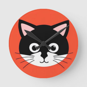 Relógio Redondo Cara de Gato Fofa Ilustração Vibrante