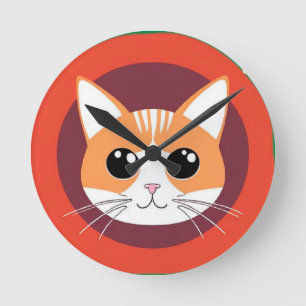 Relógio Redondo Cara de Gato Fofa Ilustração Vibrante