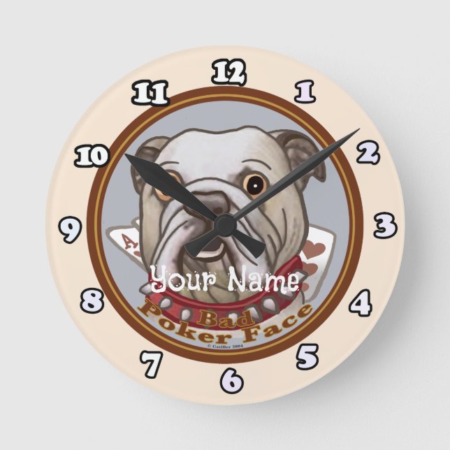 Relógio Redondo Cara de Pôquer Bulldog (Frente)