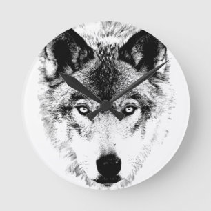 Relógio Redondo Cara do lobo. Imagem dos animais selvagens de