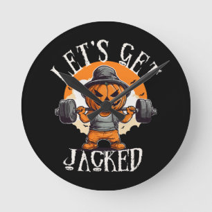 Relógio Redondo Cara Vamos Ficar Musculosos Abóbora Jack-O-Lantern