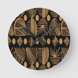 Relógio Redondo Caribe Tribal Mudcloth: Preto, Dourado
