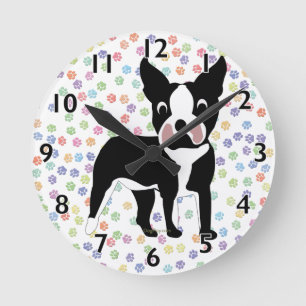 Relógio Redondo Caricatura de Boston Terrier