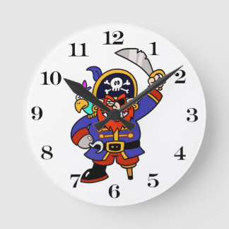 Relógio Redondo Caricatura Pirata Com Perna De Peg E Espada