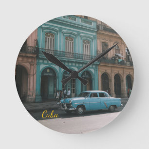 Relógio Redondo Carro Clássico Turquesa Antigo Havana Cuba Colonia