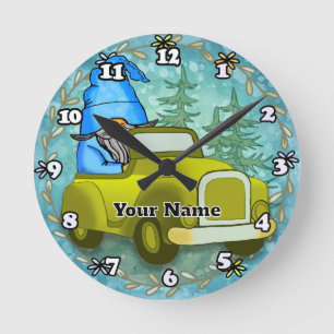 Relógio Redondo Carro de condução Gnomo