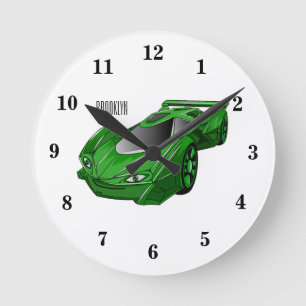 Relógio Redondo Carro desportivo verde com ilustração aerofoil