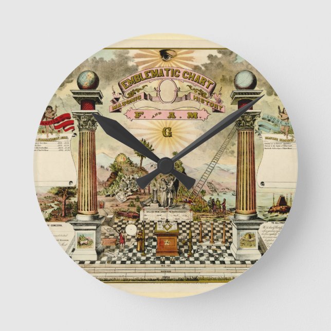 Relógio Redondo Carta emblemática maçónica do Freemason (Frente)