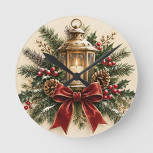 Relógio Redondo Cartão de Natal Pastel, Vela Aconchegante, Fita