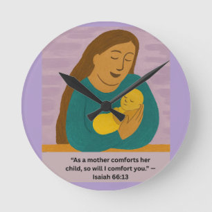 Relógio Redondo Cartão postal confortante da mãe e do bebê de Isaí