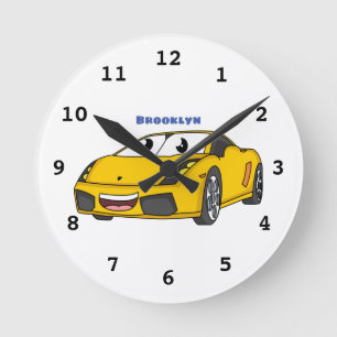 Relógio Redondo Cartografia de carro esportivo amarelo e bonito