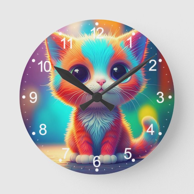 Relógio Redondo Cartografia do Rainbow Coloring Kitten (Frente)