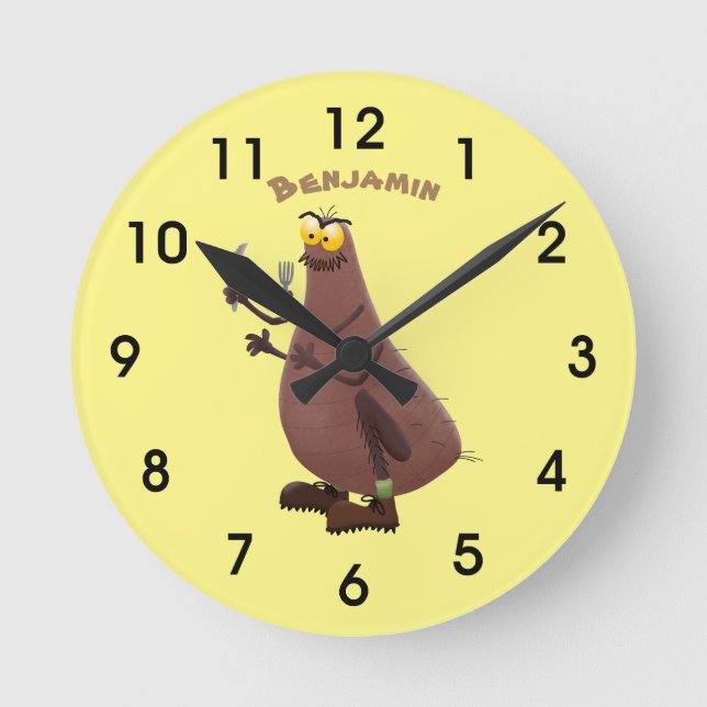 Relógio Redondo Cartoon feio e faminto (Frente)