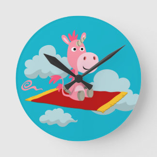 Relógio Redondo Cartoon Magic Carpet Wall Clock do Unicórnio