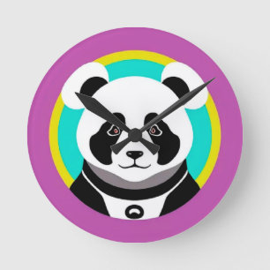 Relógio Redondo Cartoon Sorrindo Urso de Panda em um Círculo