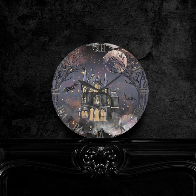 Relógio Redondo Casa Assombrada | Árvore lunar e morcegos (Criador carregado)