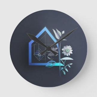 Relógio Redondo Casa com flor