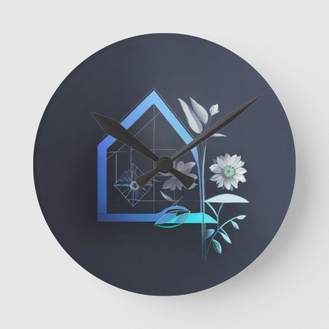 Relógio Redondo Casa com flor (Frente)