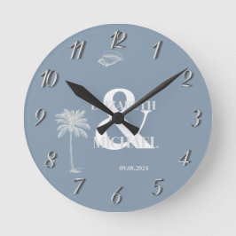 Relógio Redondo Casamento Tropical Minimalista Azul Poeirento
