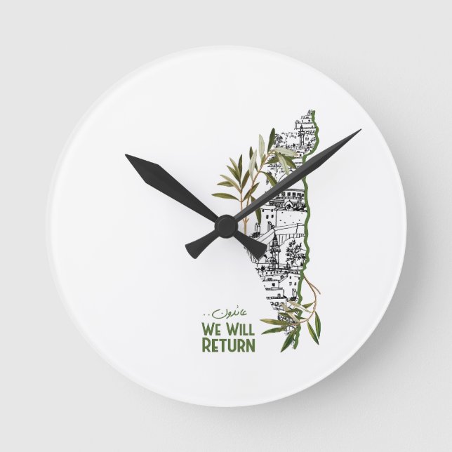 Relógio Redondo Casas dentro do mapa, abraçadas por ramos de olive (Frente)