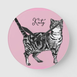 Relógio Redondo Cat Tabby Pastel Cats Girls Rose Pink Pets