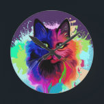 Relógio Redondo Cat Trippy Psychedelic Pop Art<br><div class="desc">Retrato de Pop de Arte Psicodélica em Tintas Coloridas. Ilustração vetorial originalCopyright BluedarkArt The ChameleonArt.</div>