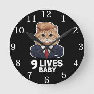 Relógio Redondo Cat Trump 9 Lives Baby