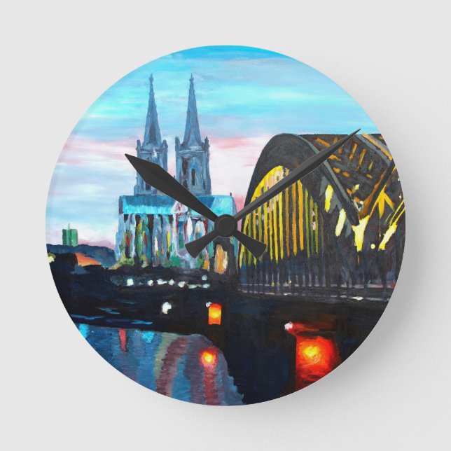 Relógio Redondo Catedral de Colônia com Hohenzollernbridge (Frente)